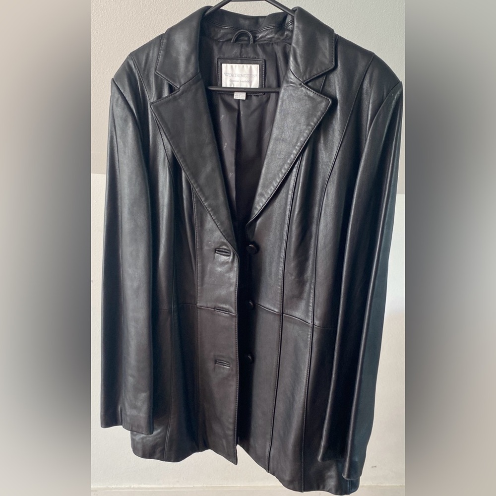 Worthington Black Leather Jacket Blazer Style